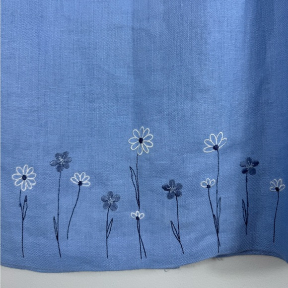 Vintage Norton Linen Embroidered Floral‎ Pencil Skirt Size 12 Light Blue Spring - Picture 4 of 5